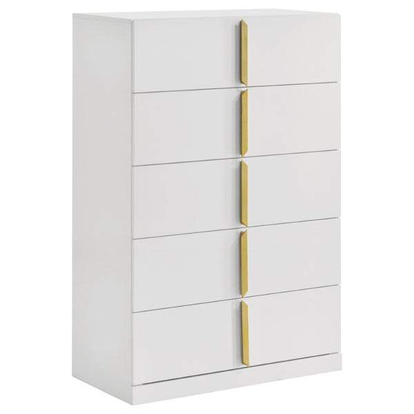English Elm Lauryn Queen Bedroom Set High Gloss White Grey with Gold Trim Upholstered Headboard B062S02204