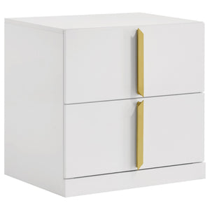 English Elm Lauryn Queen Bedroom Set High Gloss White Grey with Gold Trim Upholstered Headboard B062S02204