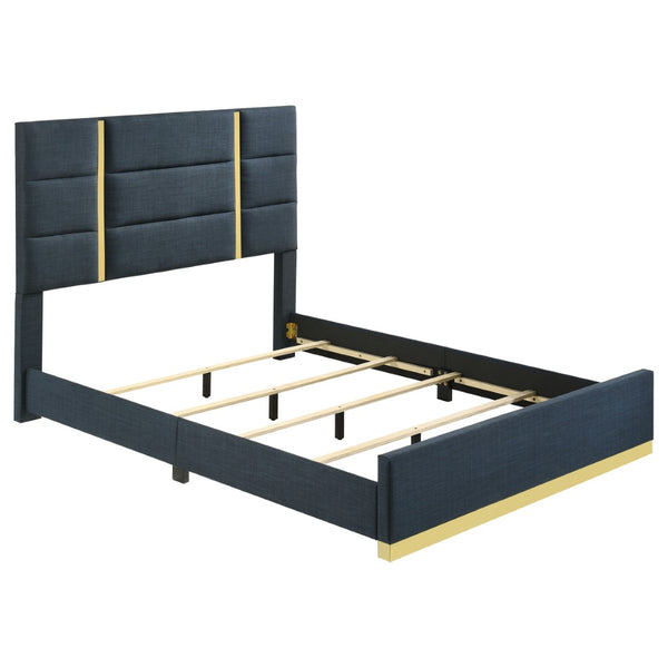 English Elm Lauryn Queen Bedroom Set High Gloss White Navy Upholstered Headboard Gold Hardware B062S02205