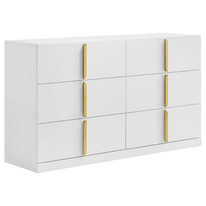 English Elm Lauryn Queen Bedroom Set High Gloss White with Navy Upholstered Headboard Gold Trim B062S02206