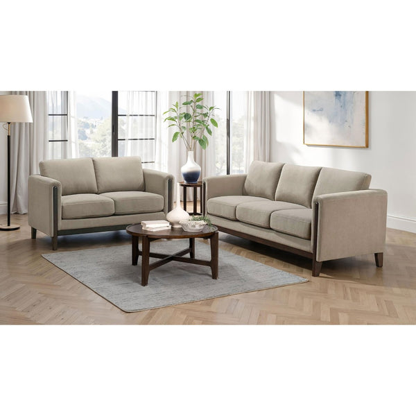 English Elm Fisher Two Piece Taupe Polyester Sofa Set with Tapered Legs for Living Room B062S02209