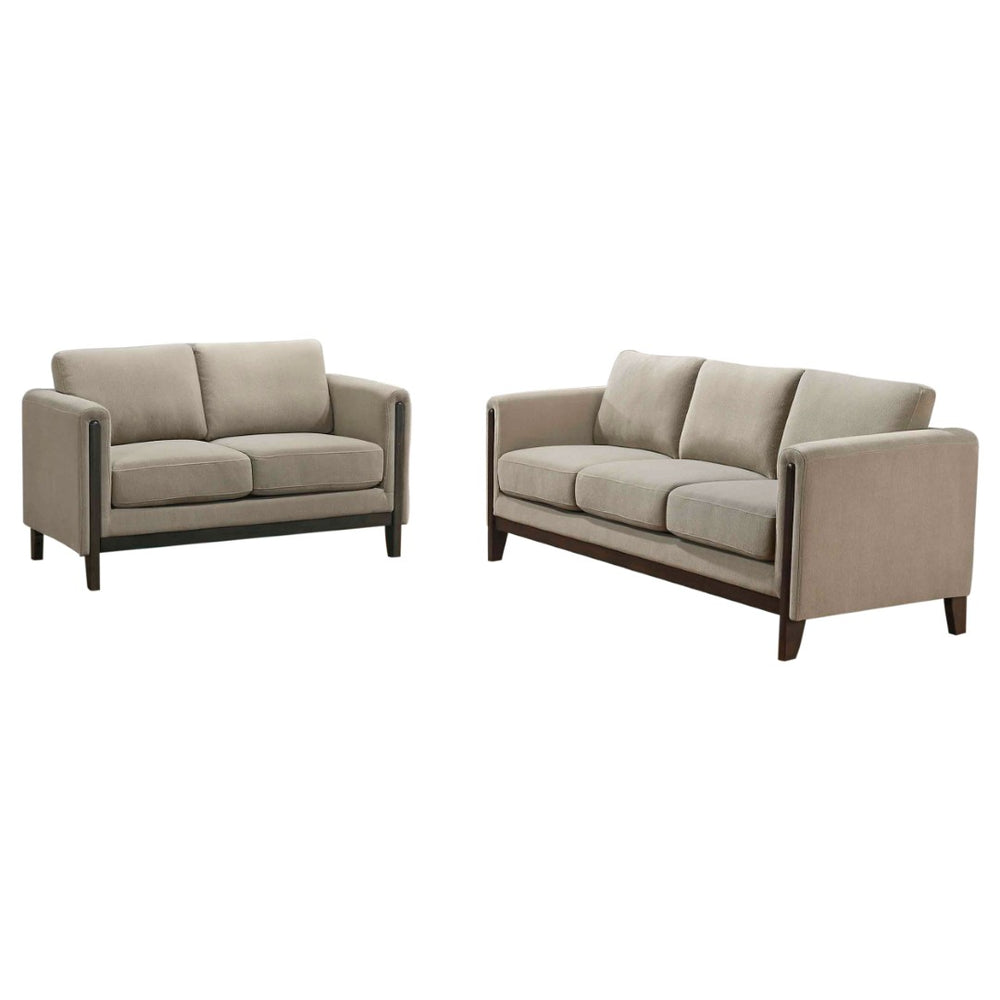 English Elm Fisher Two Piece Taupe Polyester Sofa Set with Tapered Legs for Living Room B062S02209