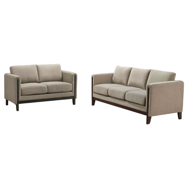 English Elm Fisher Two Piece Taupe Polyester Sofa Set with Tapered Legs for Living Room B062S02209