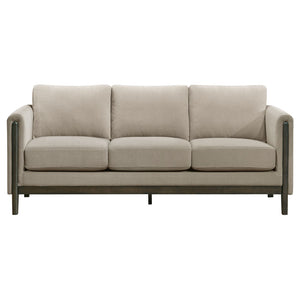 English Elm Fisher Two Piece Taupe Polyester Sofa Set with Tapered Legs for Living Room B062S02209