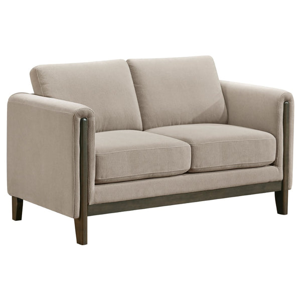 English Elm Fisher Two Piece Taupe Polyester Sofa Set with Tapered Legs for Living Room B062S02209