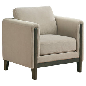 English Elm Fisher Three Piece Upholstered Sofa Set with Tailored Panel Arms and Coffee Wood Trim B062S02210