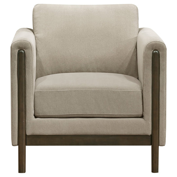 English Elm Fisher Three Piece Upholstered Sofa Set with Tailored Panel Arms and Coffee Wood Trim B062S02210