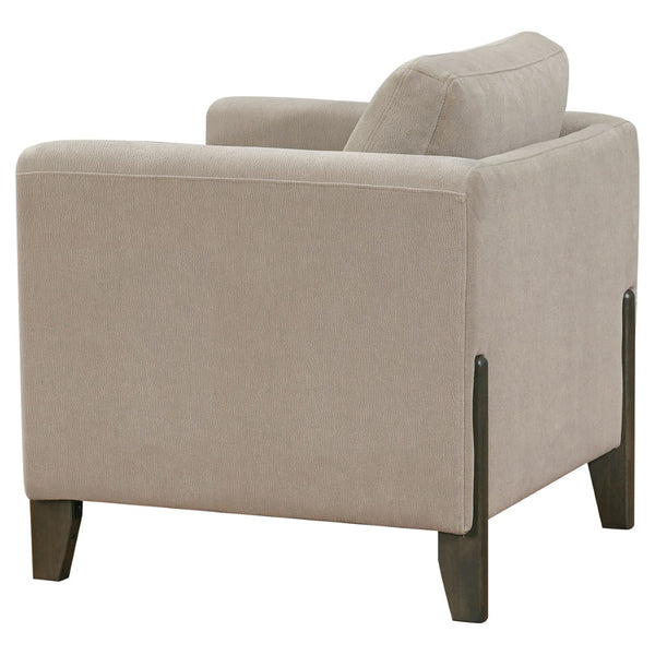 English Elm Fisher Three Piece Upholstered Sofa Set with Tailored Panel Arms and Coffee Wood Trim B062S02210