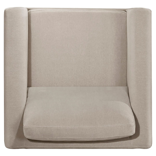 English Elm Fisher Three Piece Upholstered Sofa Set with Tailored Panel Arms and Coffee Wood Trim B062S02210