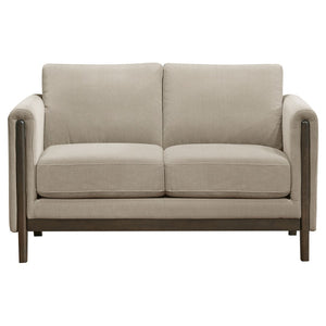 English Elm Fisher Three Piece Upholstered Sofa Set with Tailored Panel Arms and Coffee Wood Trim B062S02210