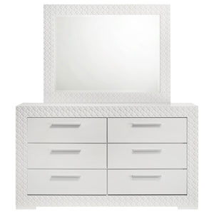 English Elm Pierce High Gloss White Dresser with Mirror Six Drawers Diamond Emboss Bedroom Set B062S02211