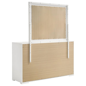English Elm Pierce High Gloss White Dresser with Mirror Six Drawers Diamond Emboss Bedroom Set B062S02211