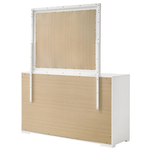 English Elm Pierce High Gloss White Dresser with Mirror Six Drawers Diamond Emboss Bedroom Set B062S02211