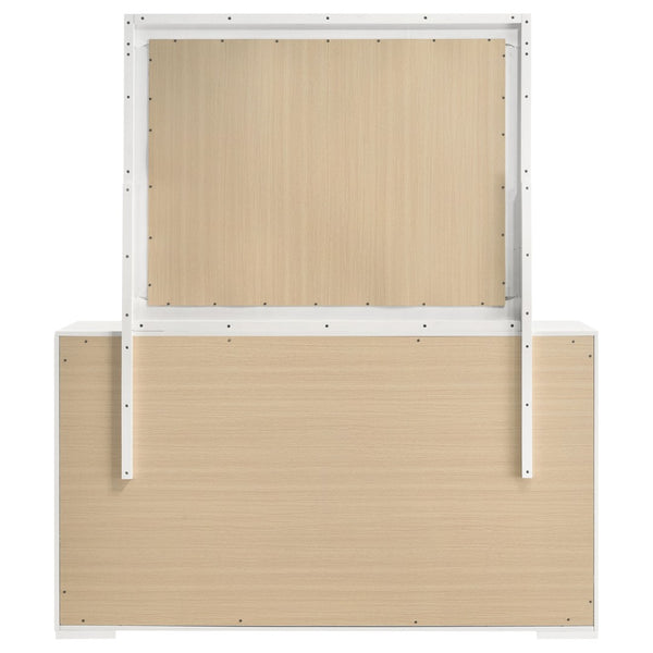 English Elm Pierce High Gloss White Dresser with Mirror Six Drawers Diamond Emboss Bedroom Set B062S02211