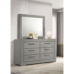 English Elm Pierce High Gloss Grey Dresser with Mirror Diamond Emboss and Chrome Hardware B062S02212