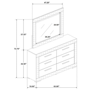 English Elm Pierce High Gloss Grey Dresser with Mirror Diamond Emboss and Chrome Hardware B062S02212