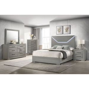 English Elm Pierce High Gloss Grey Dresser with Mirror Diamond Emboss and Chrome Hardware B062S02212