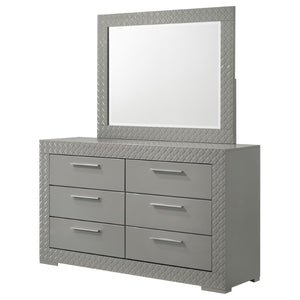 English Elm Pierce High Gloss Grey Dresser with Mirror Diamond Emboss and Chrome Hardware B062S02212