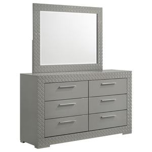 English Elm Pierce High Gloss Grey Dresser with Mirror Diamond Emboss and Chrome Hardware B062S02212