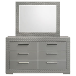 English Elm Pierce High Gloss Grey Dresser with Mirror Diamond Emboss and Chrome Hardware B062S02212