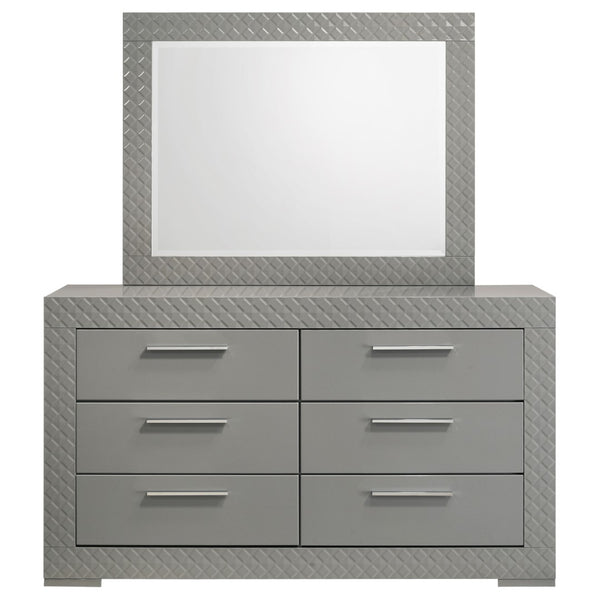 English Elm Pierce High Gloss Grey Dresser with Mirror Diamond Emboss and Chrome Hardware B062S02212