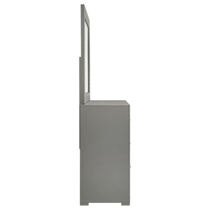 English Elm Pierce High Gloss Grey Dresser with Mirror Diamond Emboss and Chrome Hardware B062S02212