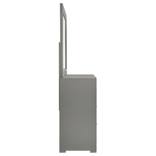 English Elm Pierce High Gloss Grey Dresser with Mirror Diamond Emboss and Chrome Hardware B062S02212