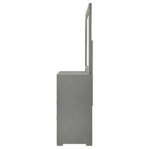 English Elm Pierce High Gloss Grey Dresser with Mirror Diamond Emboss and Chrome Hardware B062S02212