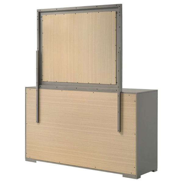 English Elm Pierce High Gloss Grey Dresser with Mirror Diamond Emboss and Chrome Hardware B062S02212