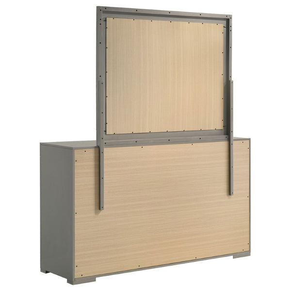 English Elm Pierce High Gloss Grey Dresser with Mirror Diamond Emboss and Chrome Hardware B062S02212
