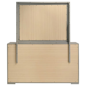 English Elm Pierce High Gloss Grey Dresser with Mirror Diamond Emboss and Chrome Hardware B062S02212