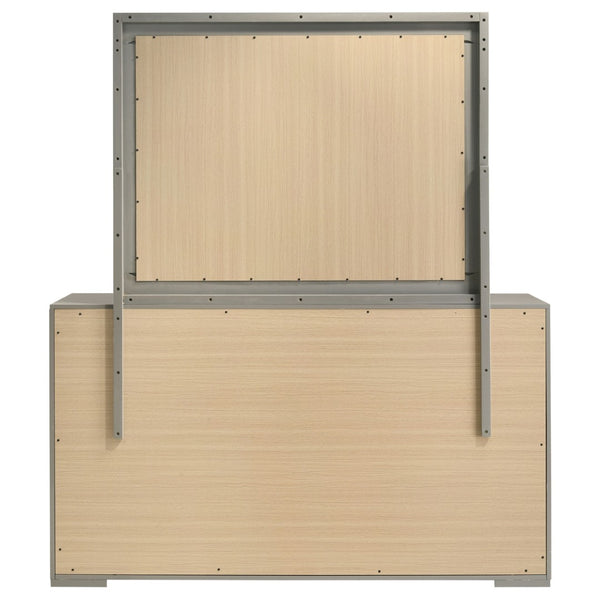 English Elm Pierce High Gloss Grey Dresser with Mirror Diamond Emboss and Chrome Hardware B062S02212