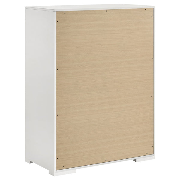 English Elm Pierce Queen Bedroom Set with LED Headboard Gloss White Diamond Emboss Chrome B062S02213