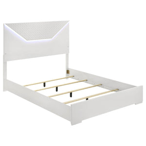 English Elm Pierce Queen Bedroom Set with LED Headboard Gloss White Diamond Emboss Chrome B062S02213