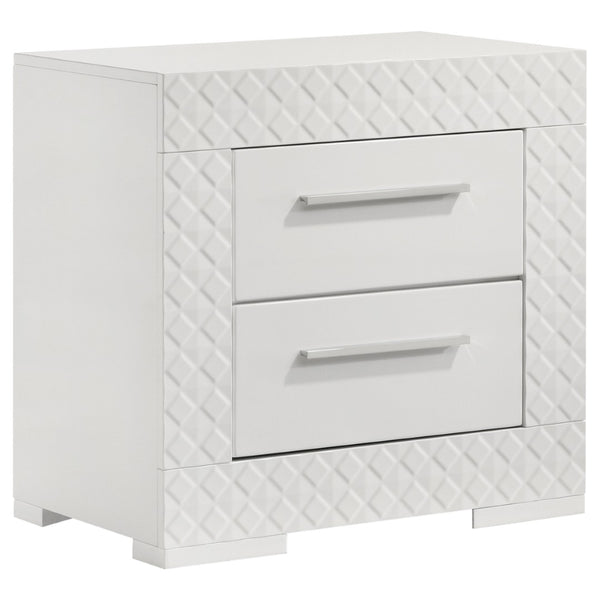 English Elm Pierce Queen Bedroom Set with LED Headboard Gloss White Diamond Emboss Chrome B062S02213