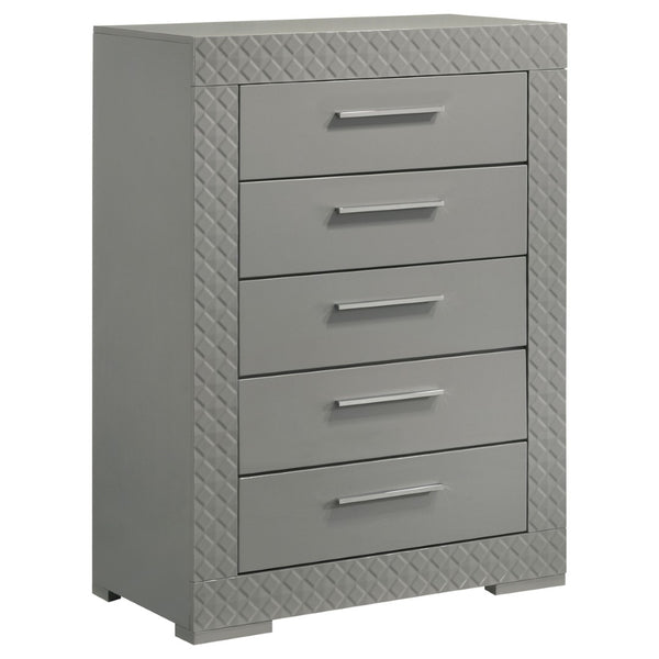 English Elm Pierce Queen Bedroom Set with LED Headboard Touch Lighting and Gloss Grey Finish B062S02214