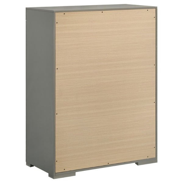 English Elm Pierce Queen Bedroom Set with LED Headboard Touch Lighting and Gloss Grey Finish B062S02214