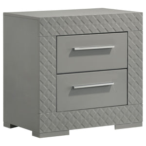 English Elm Pierce Queen Bedroom Set with LED Headboard Touch Lighting and Gloss Grey Finish B062S02214