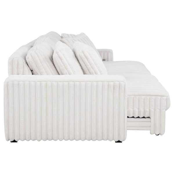 English Elm Clifford Corduroy Channel Tufted Power Reclining Sofa with Dual Usb Charging Ports Ivory B062S02215