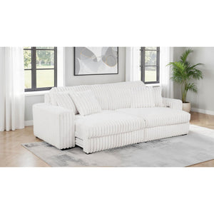 English Elm Clifford Corduroy Channel Tufted Power Reclining Sofa with Dual Usb Charging Ports Ivory B062S02215