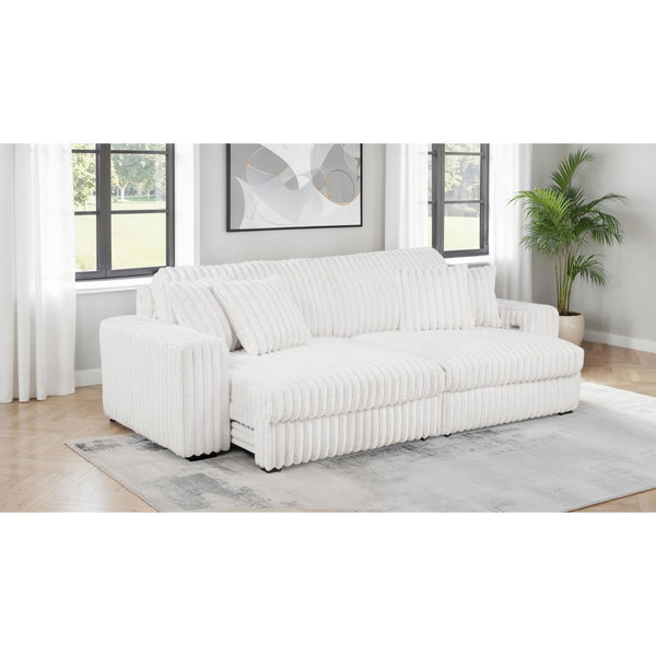 English Elm Clifford Corduroy Channel Tufted Power Reclining Sofa with Dual Usb Charging Ports Ivory B062S02215