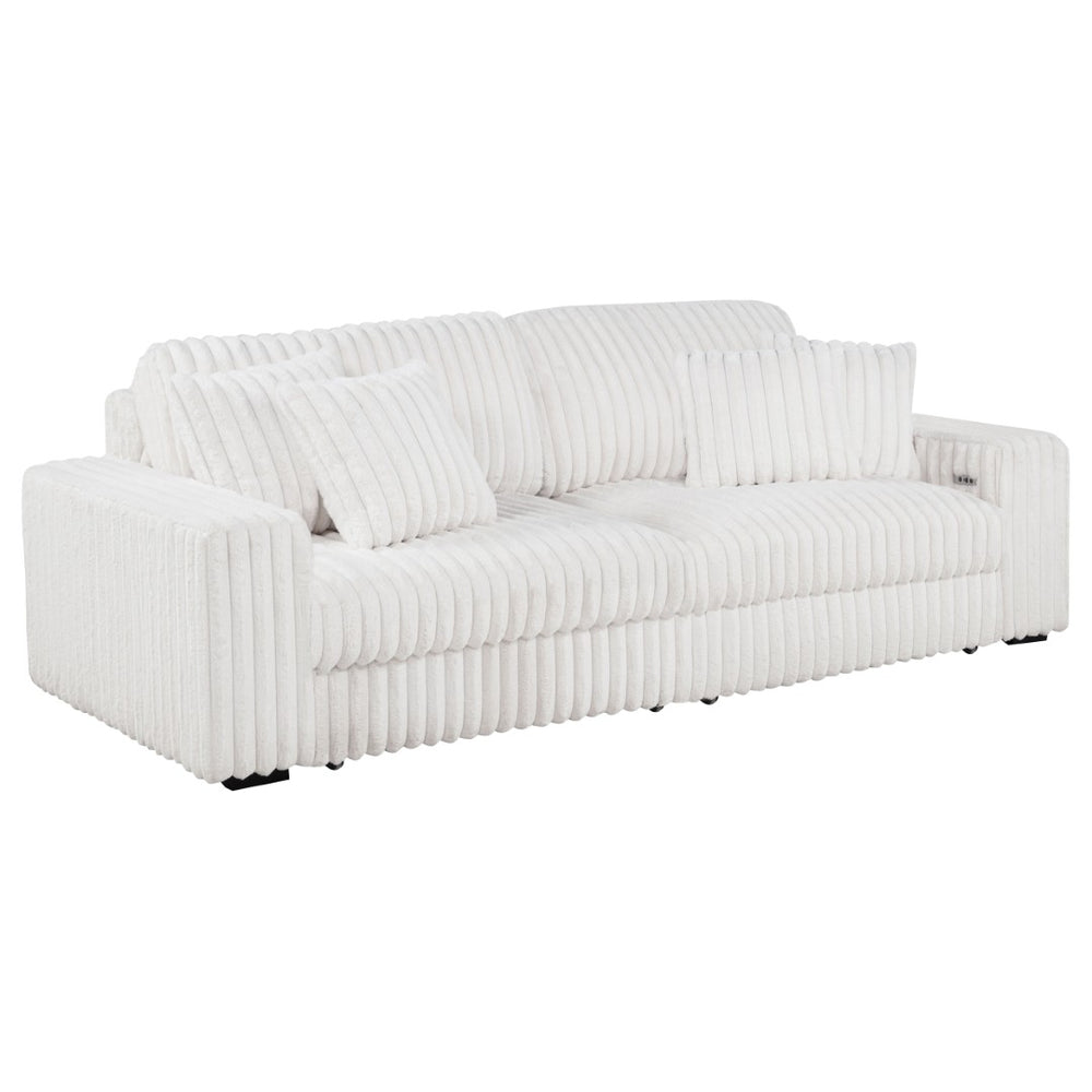 English Elm Clifford Corduroy Channel Tufted Power Reclining Sofa with Dual Usb Charging Ports Ivory B062S02215