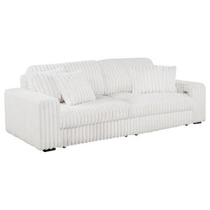 English Elm Clifford Corduroy Channel Tufted Power Reclining Sofa with Dual Usb Charging Ports Ivory B062S02215