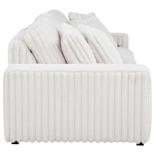 English Elm Clifford Corduroy Channel Tufted Power Reclining Sofa with Dual Usb Charging Ports Ivory B062S02215