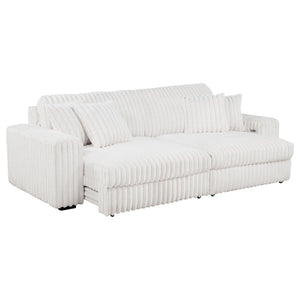 English Elm Clifford Corduroy Channel Tufted Power Reclining Sofa with Dual Usb Charging Ports Ivory B062S02215