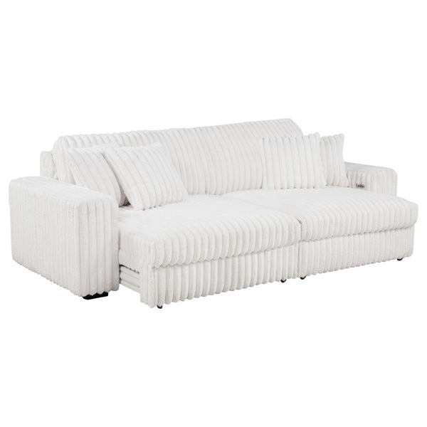 English Elm Clifford Corduroy Channel Tufted Power Reclining Sofa with Dual Usb Charging Ports Ivory B062S02215