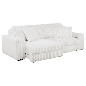 English Elm Clifford Corduroy Channel Tufted Power Reclining Sofa with Dual Usb Charging Ports Ivory B062S02215