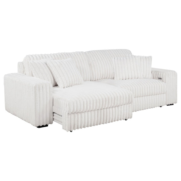 English Elm Clifford Corduroy Channel Tufted Power Reclining Sofa with Dual Usb Charging Ports Ivory B062S02215
