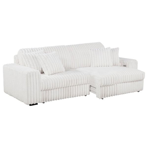 English Elm Clifford Corduroy Channel Tufted Power Reclining Sofa with Dual Usb Charging Ports Ivory B062S02215