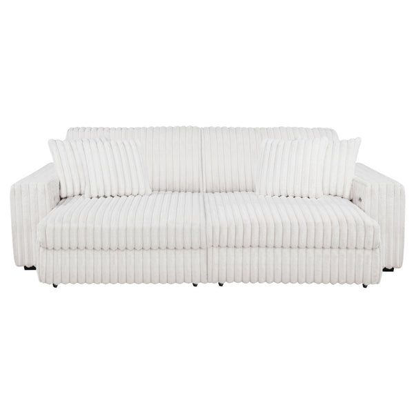 English Elm Clifford Corduroy Channel Tufted Power Reclining Sofa with Dual Usb Charging Ports Ivory B062S02215